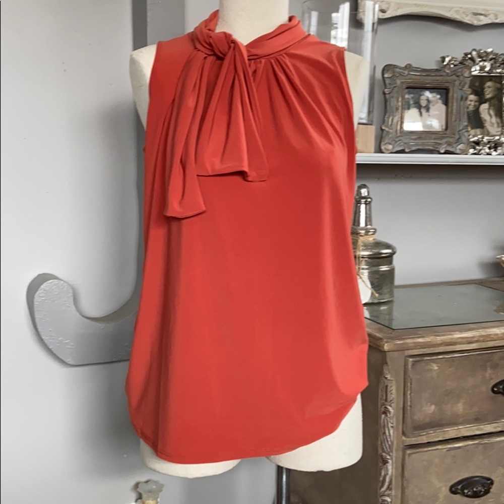 Burnt orange scarfed tank blouse